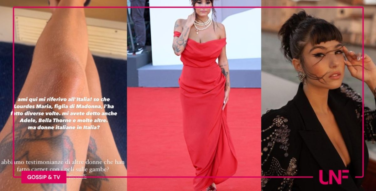 Giorgia Soleri con i peli sul red carpet a Venezia 80 ma li nasconde