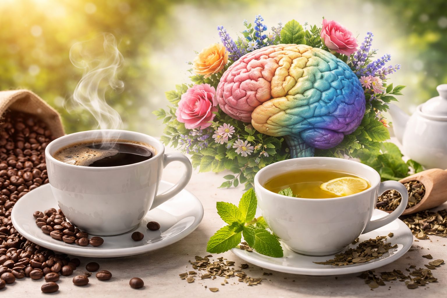 caffè e tè cervello